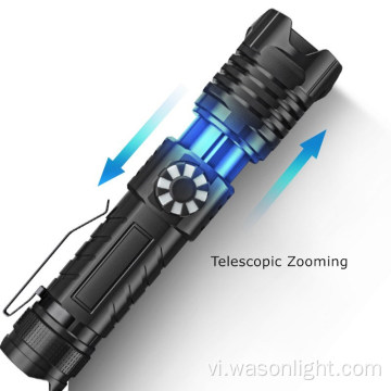 Phiên bản siêu cao XHP70 2000 Lumens Bright Type-C sạc lại Dimming Tactical Torch Light với Clip